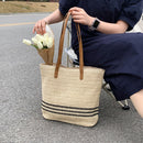Summer Straw Shoulder Bags Women Striped Woven Beach Shopper Handbag (1)