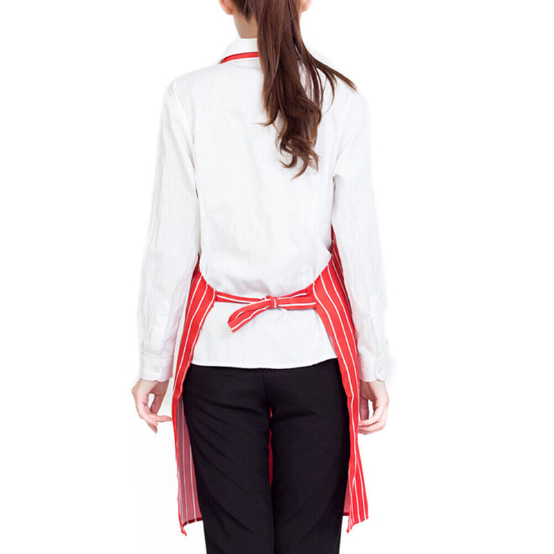 Plain Stripe Kitchen Apron with Front Pocket Chefs Cooking Baking (Red)