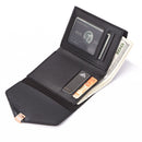 Retro Leather Solid Color Trifold Short Wallet Women Card Holder (Black)