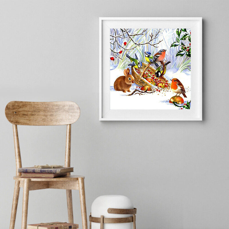 5D Rhinestone Picture DIY Bird in Snow Full Round Drill Art Diamond Painting Kit