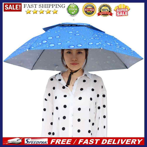 Portable Rain Umbrella Hat Foldable Outdoor Sun Shade Head Cap (Dark Blue)