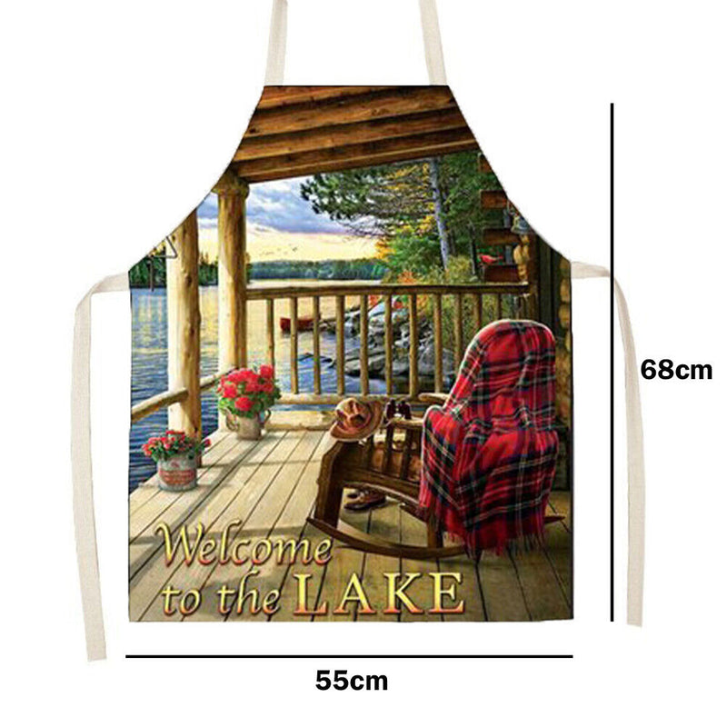 Lakeside Cabin Linen Apron Waterproof Kitchen Bibs Home Pinafore (68x55cm)