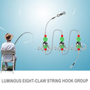Stainless Steel 8 Barb Hooks Luminous Squid Cuttlefish String Fishhook Set Newly