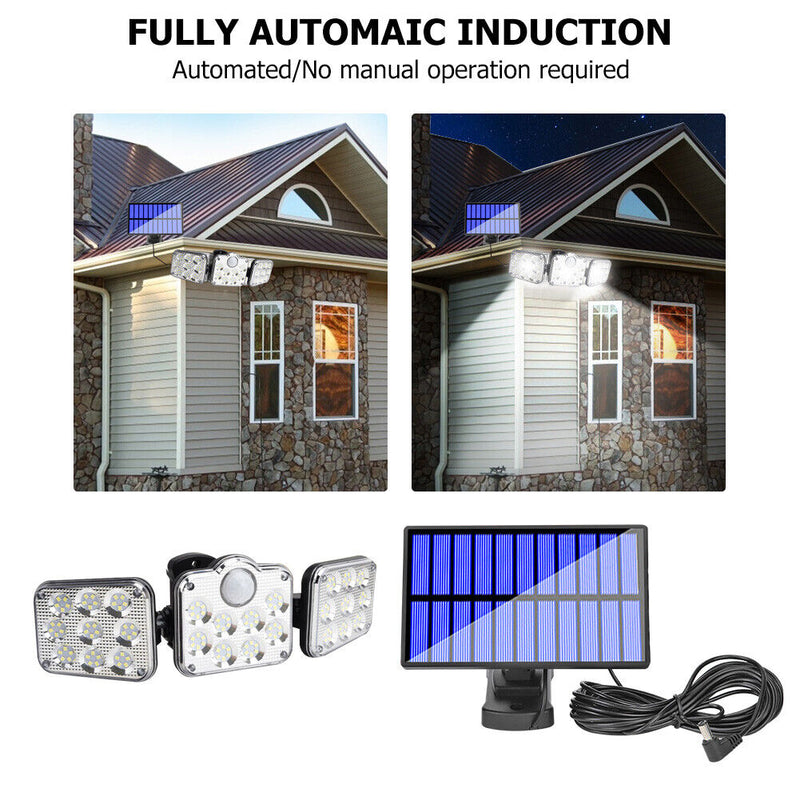 3 Head Motion Sensor Solar Lights Waterproof Remote Control Lamp (138LED) Newly