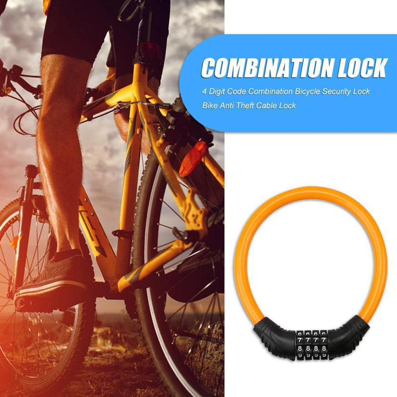 4 Digit Combination Bicycle Security Lock Anti Theft Cable Lock (Orange)