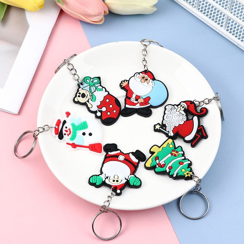 Year Soft Pvc Cartoon Keyring Hanging Pendant Key Buckle Keychain Santa Claus