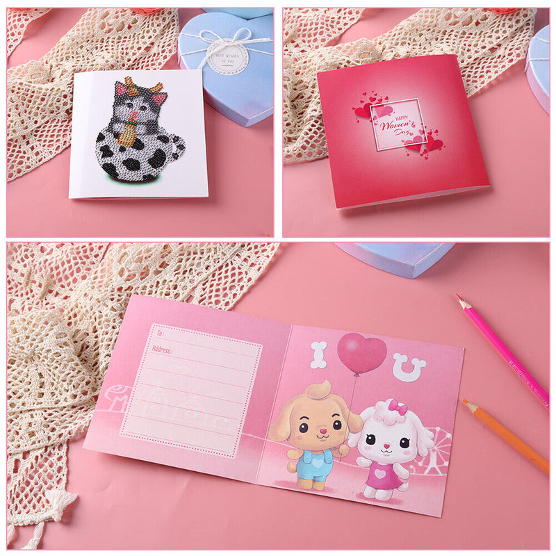 Greeting Cards Cat Special Shaped Bright Diamond Painting DIY Kit (KP001) Newly