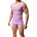 Sexy Lace Men Breathable Perspective Vests Tank Tops Undershirt(Purple/XL)