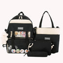 4pcs/Set Women Canvas Backpacks College Teenager Rucksack Mochila Shoulder Bags