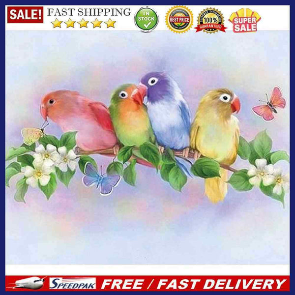 5D DIY Diamond Painting Standing Branch Parrots Cross Stitch Embroidery Rhi