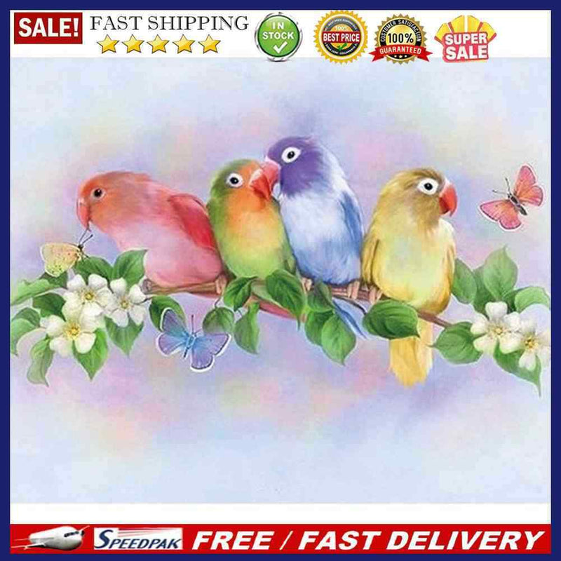 5D DIY Diamond Painting Standing Branch Parrots Cross Stitch Embroidery Rhi