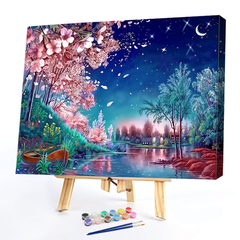 Night Peach Tree Oil Paint By Numbers Kits DIY Handpainted Canvas Picture