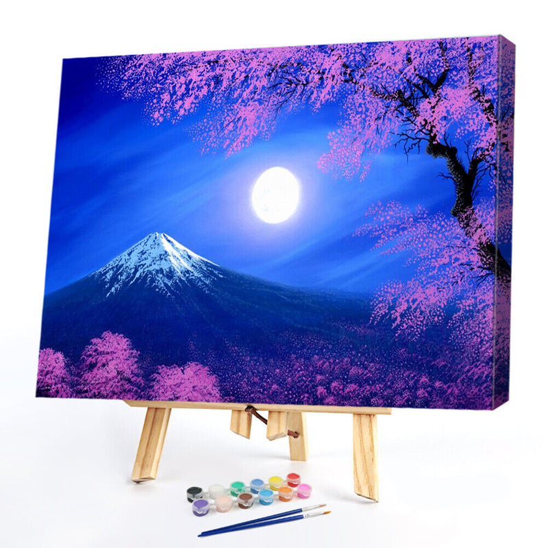 Night Cherry Blossom Oil Paint By Numbers Canvas Drawing DIY Coloring Pictu