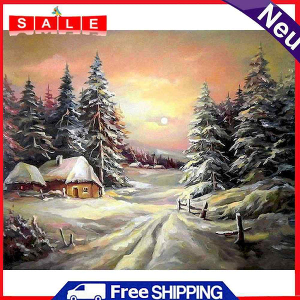 Sunset Cottage Oil Paint By Numbers DIY Handpainted on Canvas Wall Art Picture