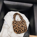 Fashion Women Leopard Print Plush Shoulder Bag Winter Chain Handbag (Brown)