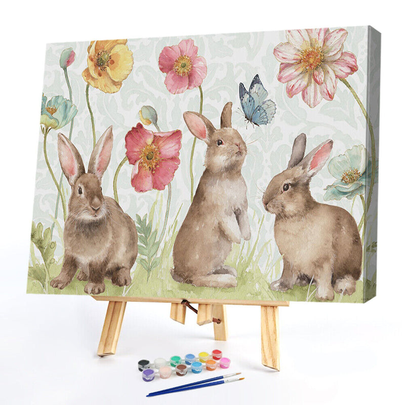 Paint By Numbers for Beginner Rabbit and Flower DIY Acrylic Painting Kit Newly