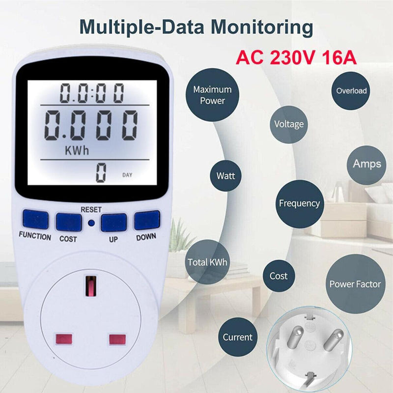 1*UK Plug Electricity Power Consumption Meter Energy Monitor Watt Kwh Analyzer~
