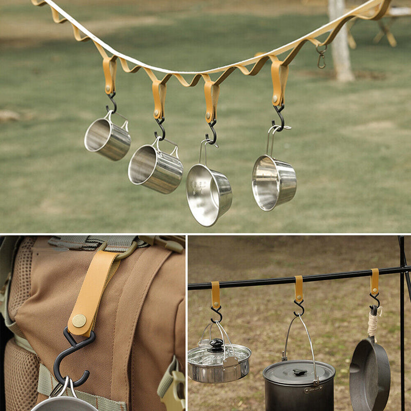 Portable Outdoor Camping Leather Hooks Strap Keychain Durable Hanger Shelf Ho