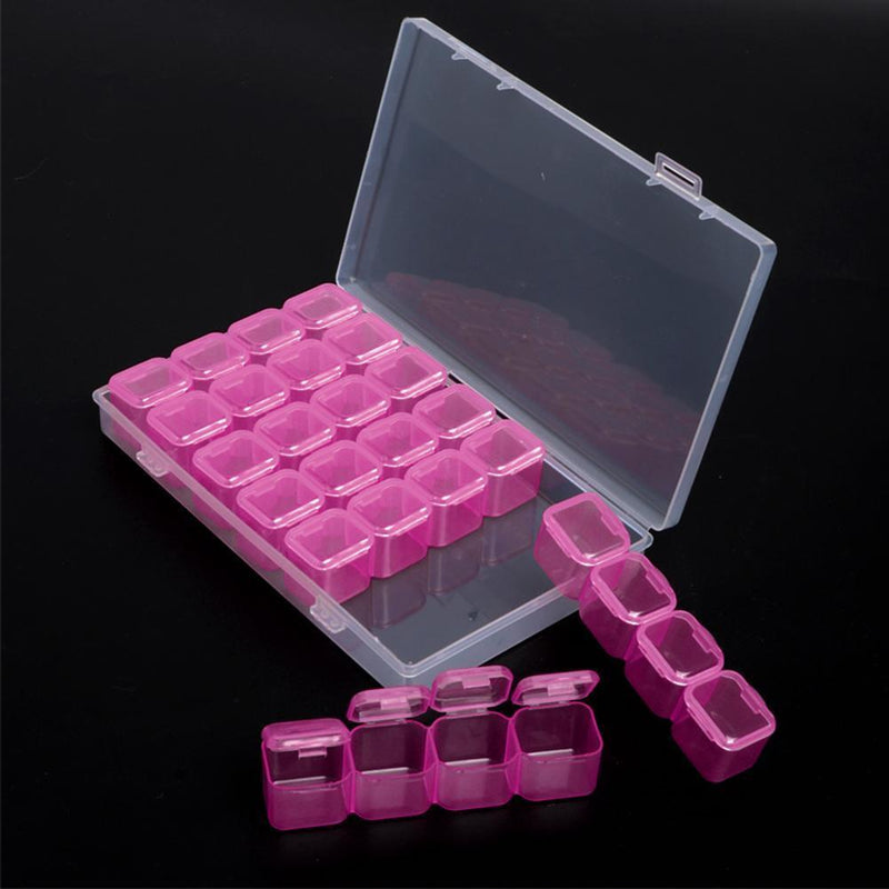 28 Grids Nail Art Storage Box Jewelry Organizer Manicure Tools (Rose Red) Newly