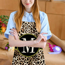 Leopard M Printed Linen Apron Waterproof Kitchen Bibs Pinafore (82X68CM)