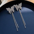 Retro Butterfly Rhinestone Dangle Earrings Women Tassel Long Ear Jewelry
