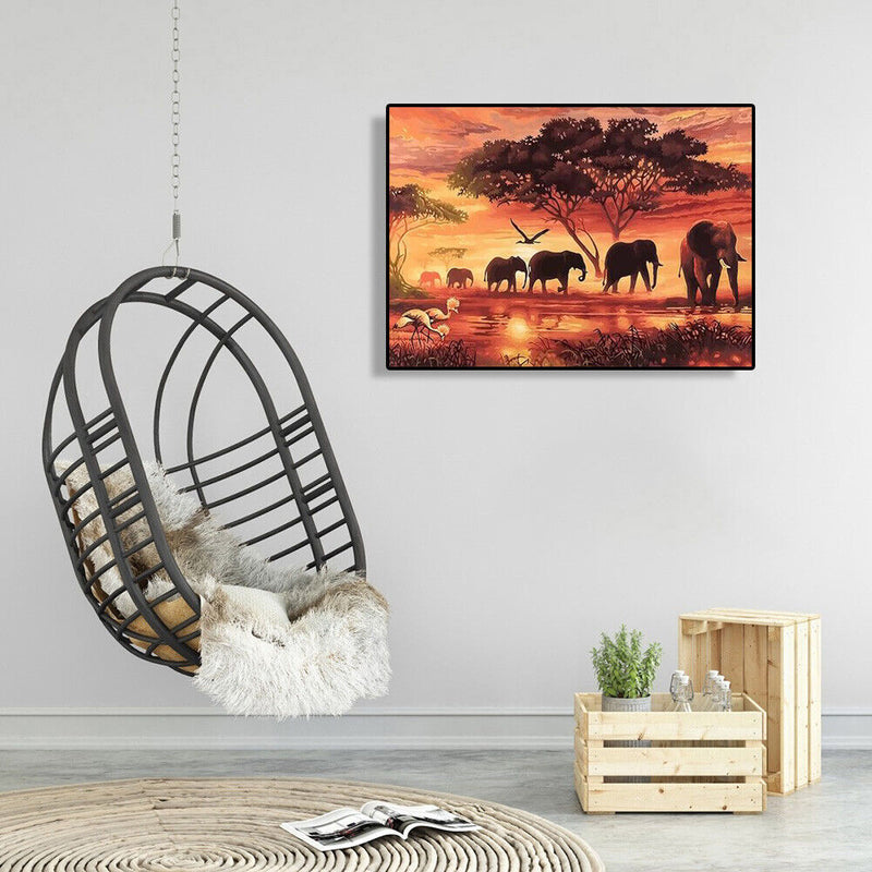 Painting By Numbers DIY Elephant Hand Painted Canvas Oil Art Craft Home Decor