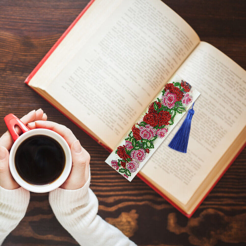 DIY Special Shape Diamond Painting Leather Tassel Bookmark Rose Craft for Books