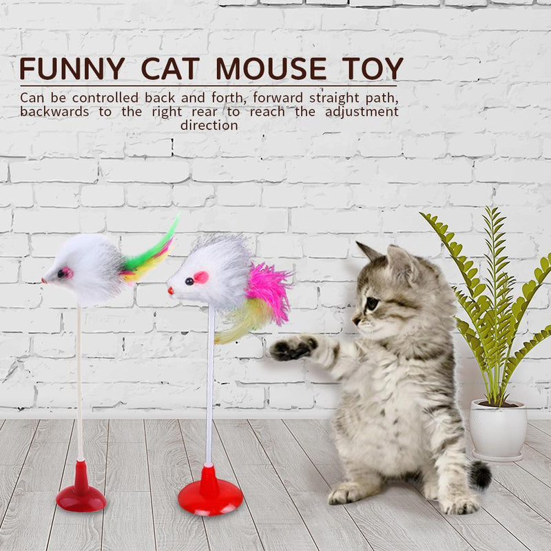 2pcs Funny Cat Toys Elastic Feather False Mouse Bottom Sucker for Pets Mous