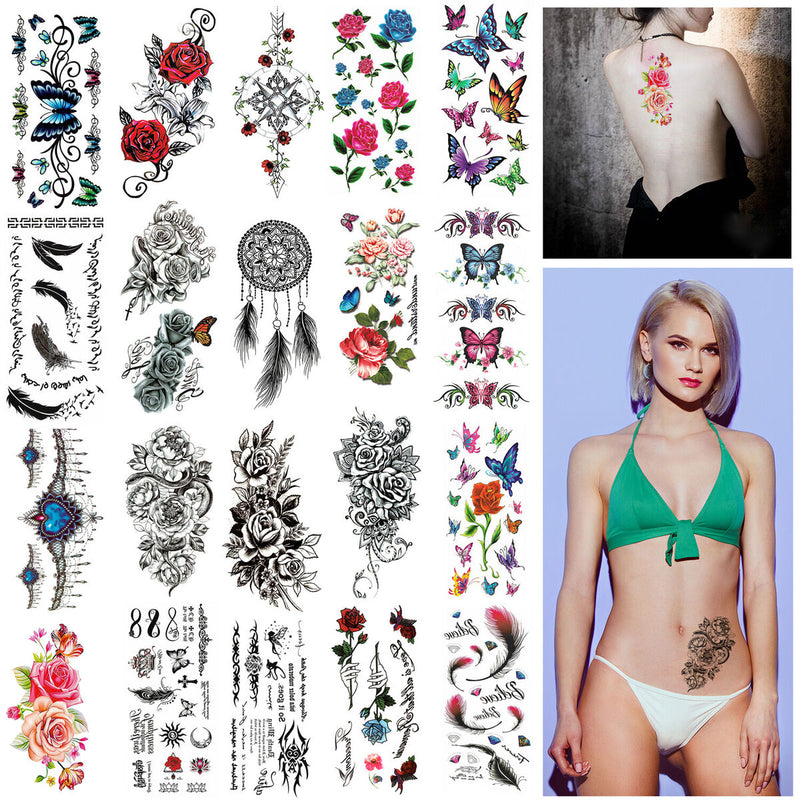 20 Sheet  Butterfly Floral Waterproof Tattoos Stickers Body Art Temporary Tattoo