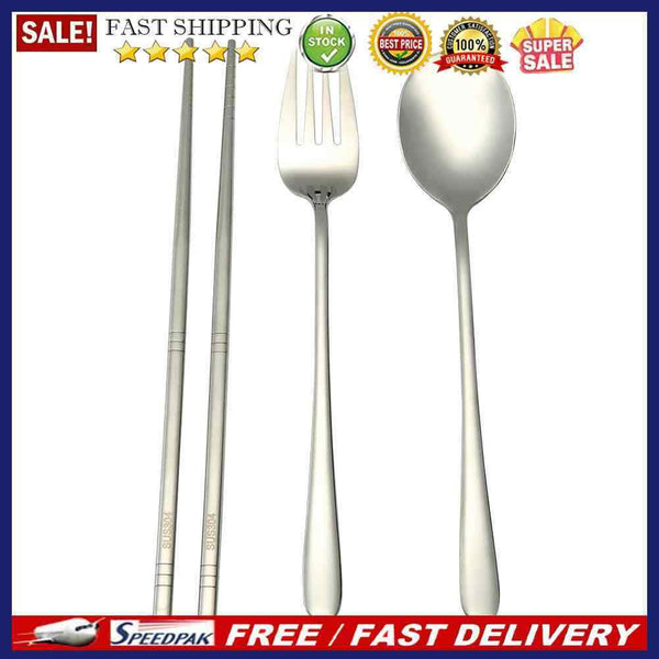 4pcs Stainless Steel Dinnerware Set Portable Chopsticks Spoon Fork Tableware