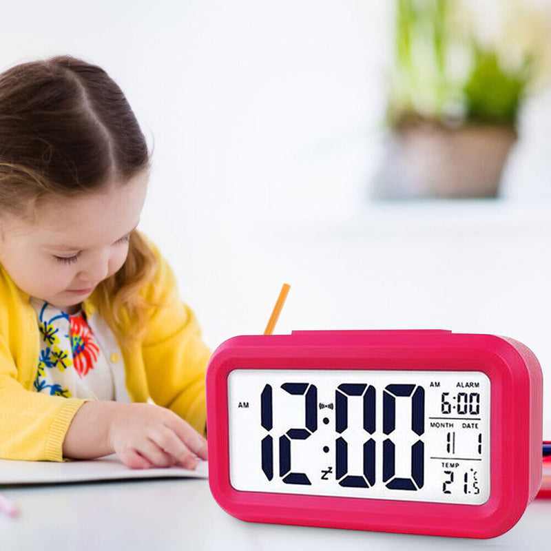 Temperature Alarm Clock LED Digital Backlight Calendar Snooze Clock (Red)