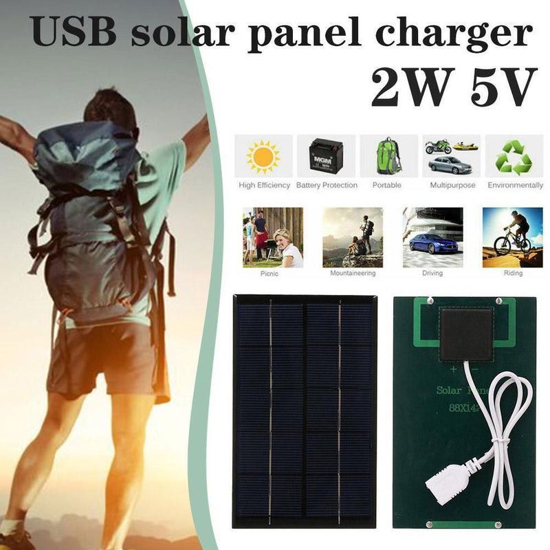 2W 5V USB Solar Panel Charger USB Port Cellphone Use Travel Portable`