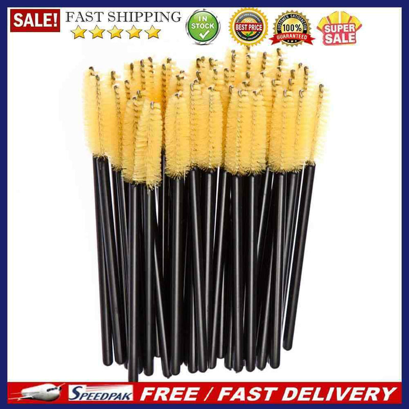 100Pcs Disposable Eyelash Brush Mascara Wands Applicator Spoolers (Yellow)