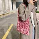 Plush Flower Pattern Handbag Winter Large Capacity Shoulder Bag (Pink)