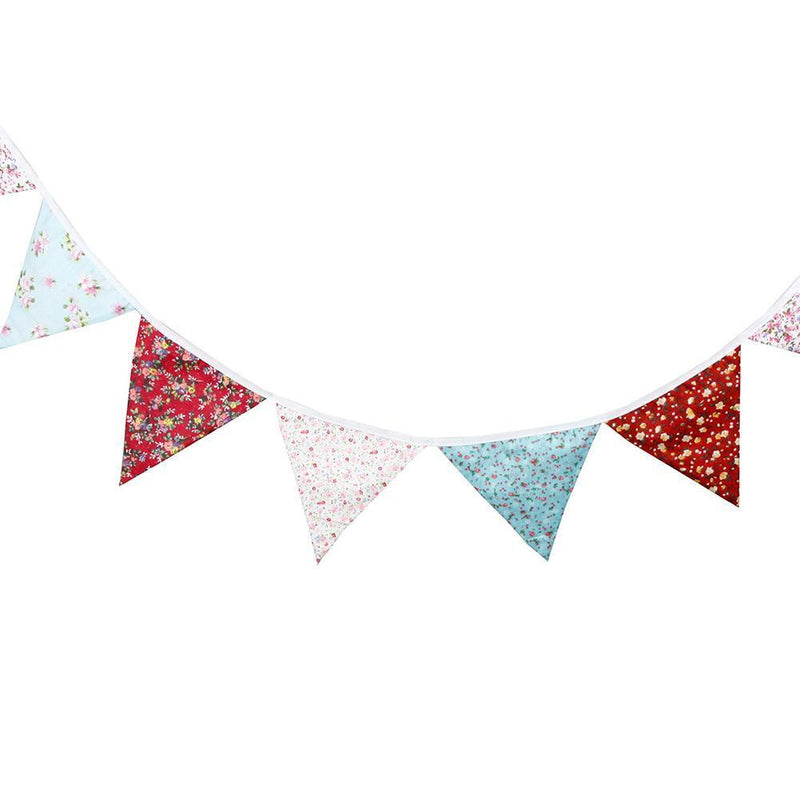 12 Flags Red Pink Blue Cotton Fabric Bunting Pennant Banner Birthday Party