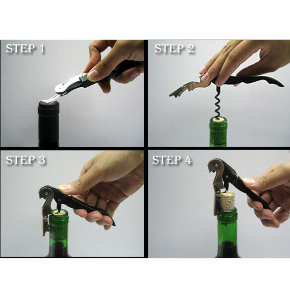 Wine Bottle Cap Opener Corkscrew Stainless Steel Metal With Plastic Handle