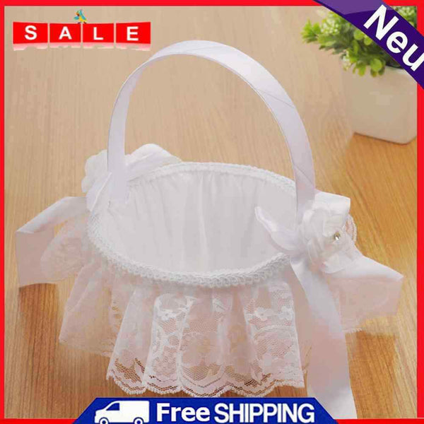 Flower Girls Basket Lace Bowknot Wedding Decoration Storage Container Supplies