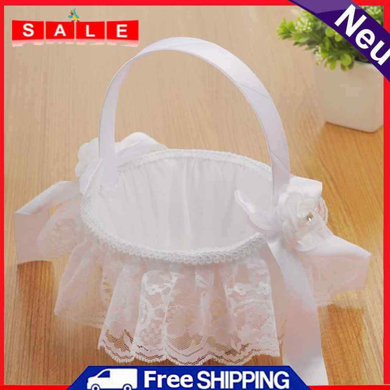 Flower Girls Basket Lace Bowknot Wedding Decoration Storage Container Supplies