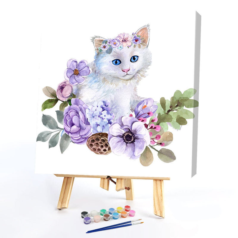 Flower Cat Oil Paint By Numbers Kits Canvas Picture Wall Art DIY Craft Colo