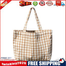Women Portable Cloth Shopping Handbag Tote Plaid Food Picnic Bags (Camel)