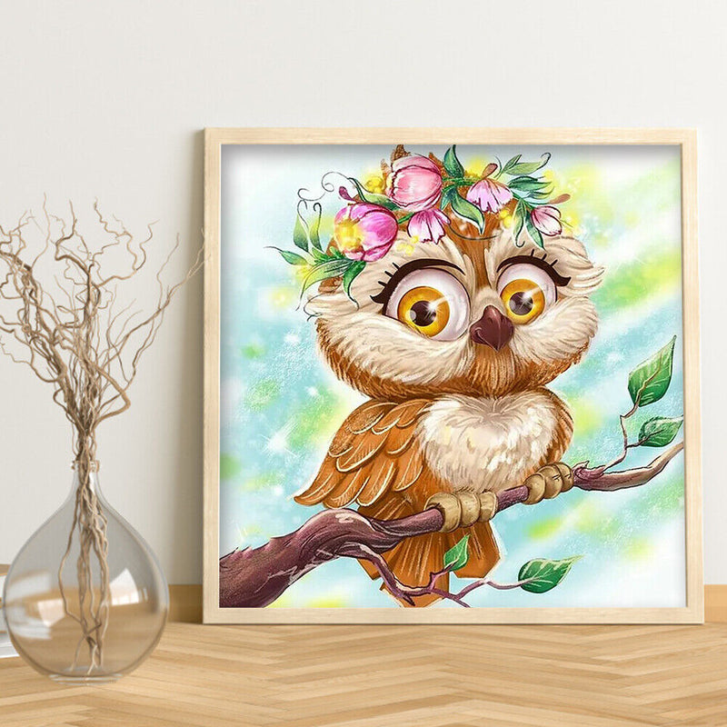 5D DIY Full Drill Round Shape Owl Rhinestone Diamond Drawing Home Decoration