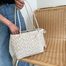 Fashion Women Straw Woven Lace Shoulder Bag Ladies Beach Handbags (Beige)