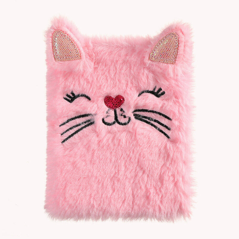 Cartoon Cat Plush Notebook Fluffy Daily Planner Journal Book (Pink) Newly