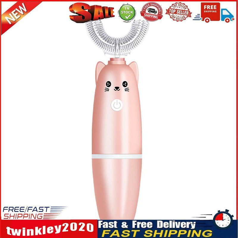 Automatic U-Shape Child Toothbrush Electric Battery Powered Brush (Pink) Newly