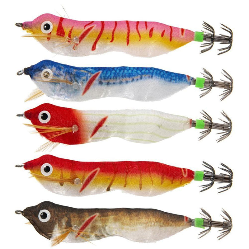 103mm LED Luminous Wood Shrimp Bait Squid Jigs Hook Fishing Lures (Brown)