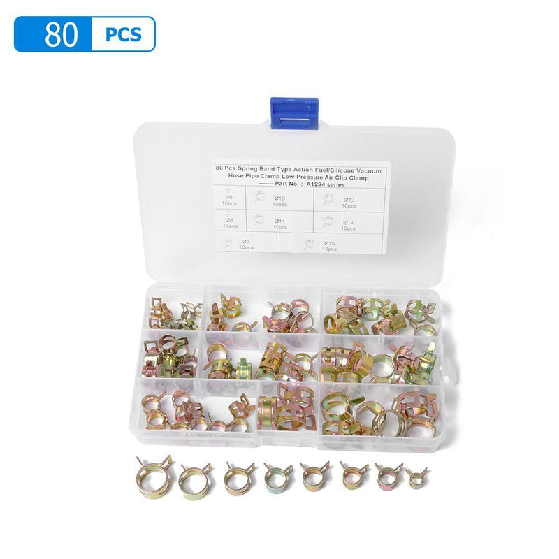 80pcs 6-15mm Spring Clips Fuel Line Hose Water Pipe Air Tube Fastener Clamp
