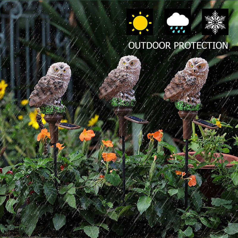 LED Solar Lights Owl Lawn Stakes Lamp Yard Art Home Garden Decor (Brown) Newly