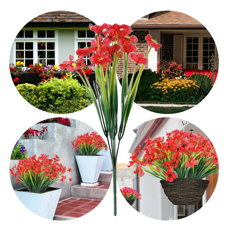 2 Bundles Artificial Flowers, Plastic Plum Blossom Plants, for Garden Window