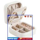 Travel Jewelry Case Waterproof PU Leather Double Layer Organizer (White)
