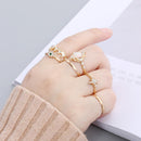 Rhinestones Bohemian Opal Rings Set Moon Star Crown Finger Rings Knuckle Midi